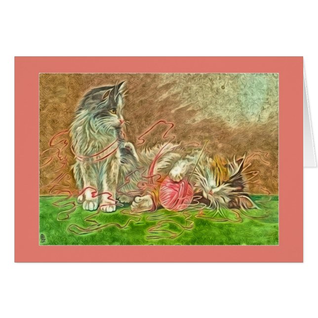 Cute Kitties Playing With Yarn Cards (Front Horizontal)