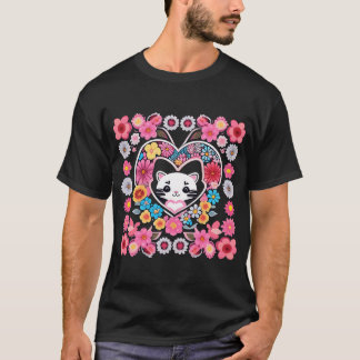 Cute Kitty And Flowers T-Shirt