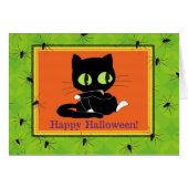 Cute Kitty and Spiders Halloween Card (Front Horizontal)