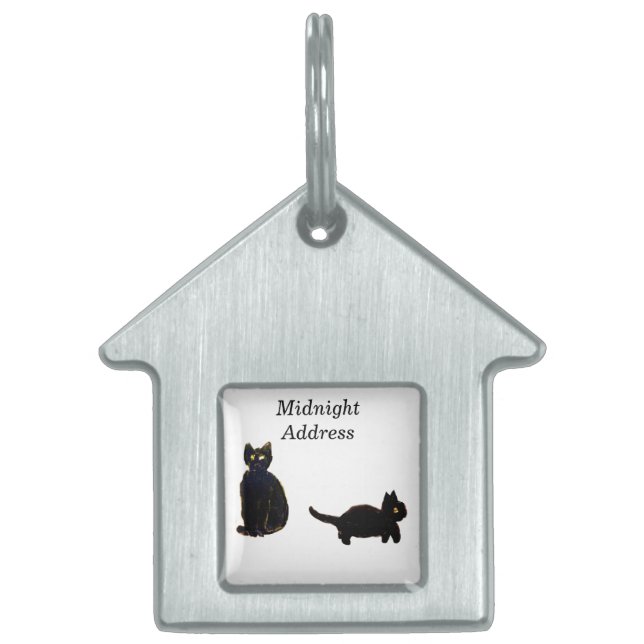 Cute Kitty Art Black Cats Pet Name Tag (Front)