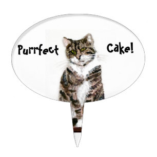 Cute Kitty Art Tabby Cat Funny Cake Topper