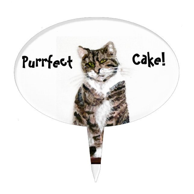 Cute Kitty Art Tabby Cat Funny Cake Topper (Front)