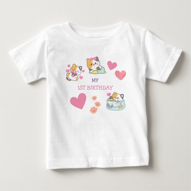 Cute kitty  baby girl birthday   baby T-Shirt (Front)