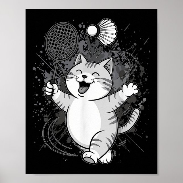 Cute Kitty Badminton Player Shuttle  Poster (Front)