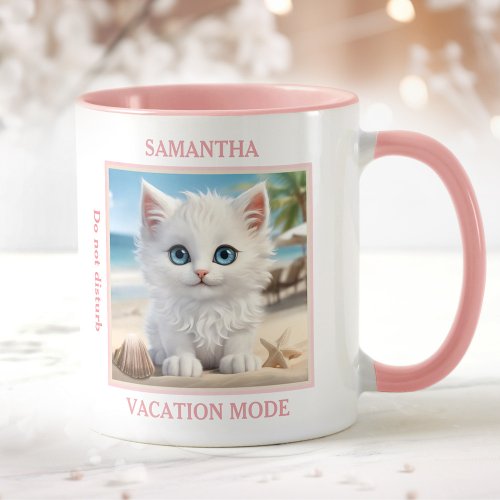 Cute Kitty Beach Vacation Cat Lover Name Pink Mug