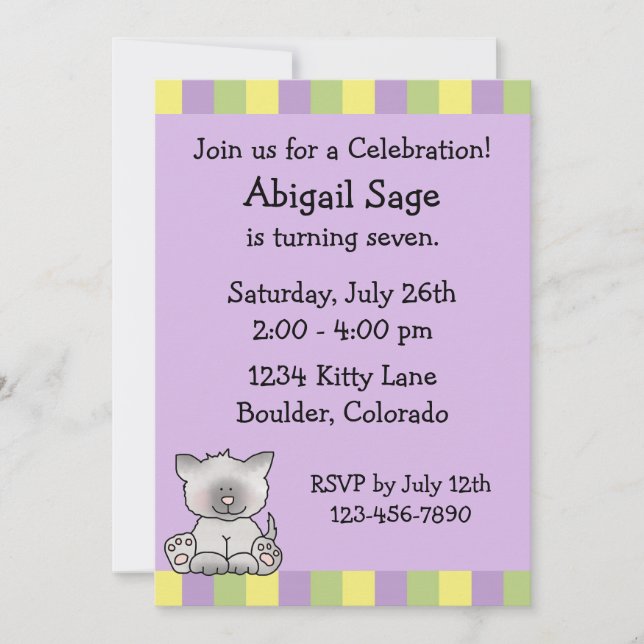 Cute Kitty Birthday Invitation for Girls (Front)