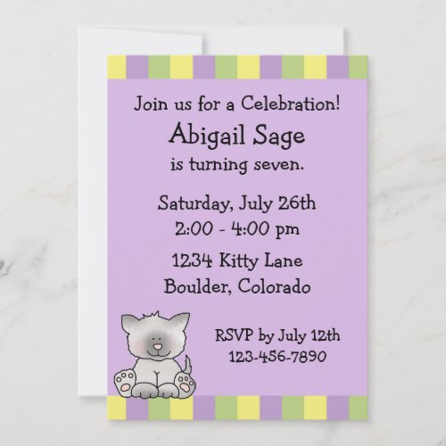 Cute Kitty Birthday Invitation for Girls