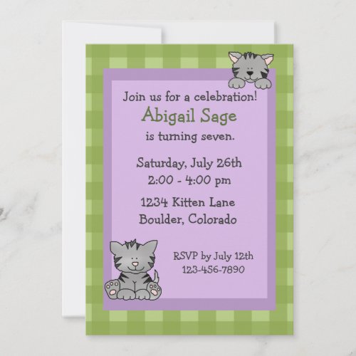 Cute Kitty Birthday Invitation for Girls