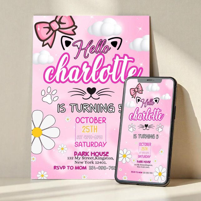 Cute Kitty Birthday Invitation, Kitty Birthday Inv Invitation (Creator Uploaded)