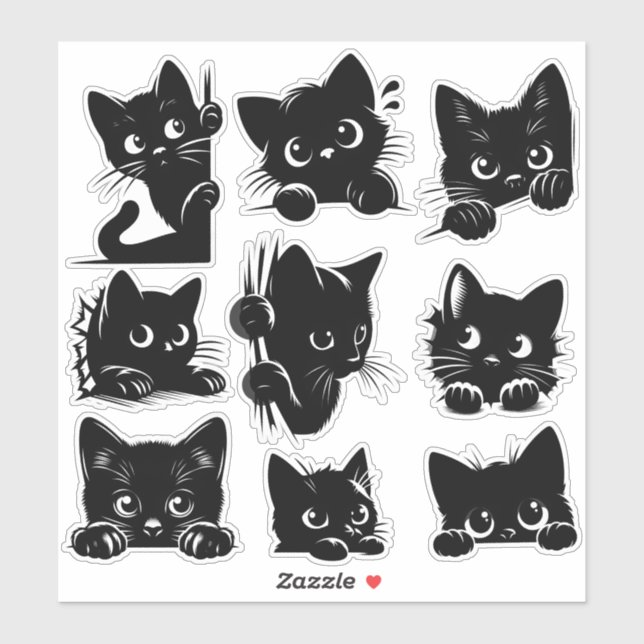 Cute Kitty Black Cat Sticker Funny Cat Mom Sticker (Sheet)