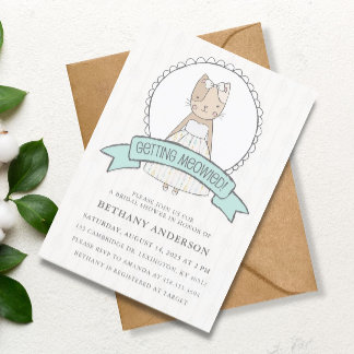 Cute Kitty Blue Ribbon Bridal Shower Invitation
