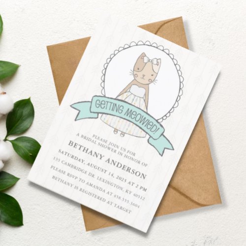 Cute Kitty Blue Ribbon Bridal Shower Invitation