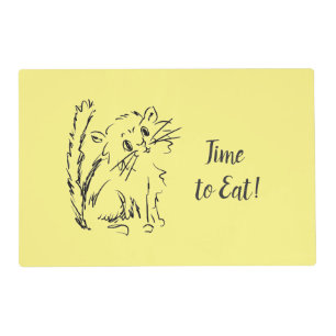 Cute Kitty Cartoon   Time To Eat Yellow Cat Placemat