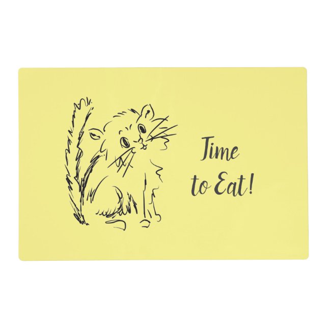 Cute Kitty Cartoon | Time To Eat Yellow Cat Placemat (Front)