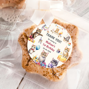 Cute Kitty Cat 1st Birthday Party  Classic Round S Sticker