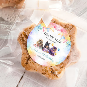 Cute Kitty Cat 1st Birthday Party Classic Round Sticker