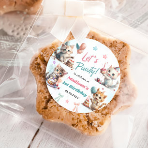 Cute Kitty Cat 1st Birthday Party  Classic Round Sticker