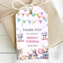 Cute Kitty Cat 1st Birthday Party Gift Tags