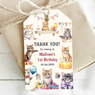 Cute Kitty Cat 1st Birthday Party Gift Tags