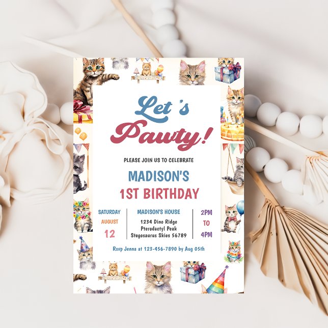 Cute Kitty Cat 1st Birthday Party  Invitation (Creator Uploaded)