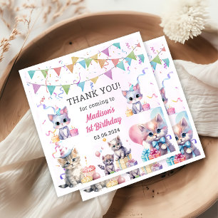 Cute Kitty Cat 1st Birthday Party Napkins