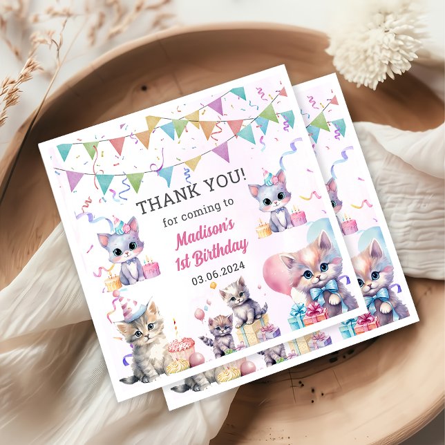 Cute Kitty Cat 1st Birthday Party Napkins (Creator Uploaded)