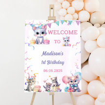 Cute Kitty Cat 1st Birthday Welcome Sign