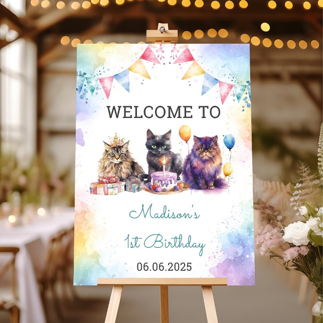 Cute Kitty Cat 1st Birthday Welcome Sign (Creator Uploaded)