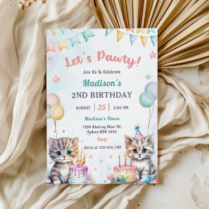 Cute Kitty Cat 2nd Birthday Party Invitation
