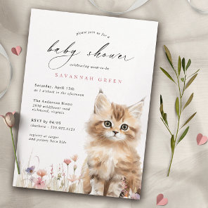 Cute Kitty Cat | Airy Floral Spring Baby Shower Invitation