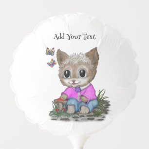 Cute Kitty Cat and Butterfly Balloon