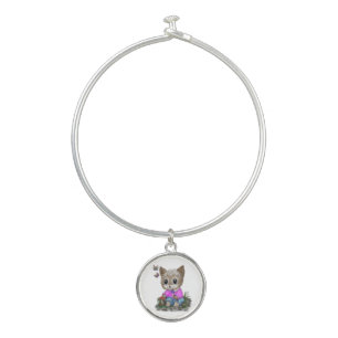 Cute Kitty Cat and Butterfly Bangle Bracelet
