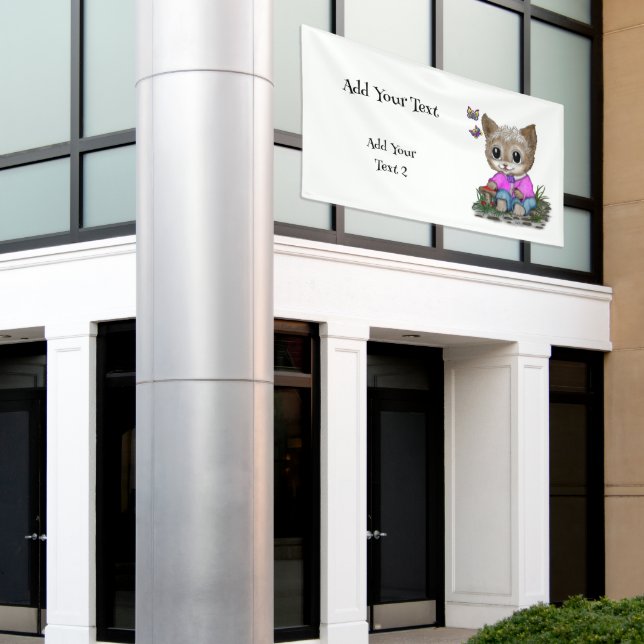 Cute Kitty Cat and Butterfly Banner (Outside Building)