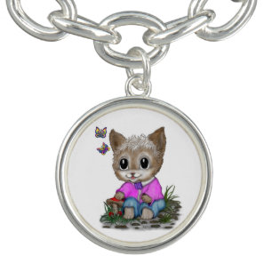 Cute Kitty Cat and Butterfly Bracelet