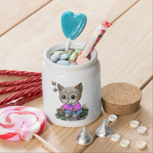 Cute Kitty Cat and Butterfly Candy Jar