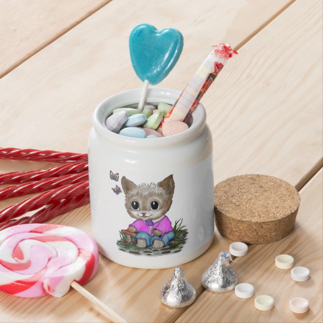 Cute Kitty Cat and Butterfly Candy Jar (In Situ)