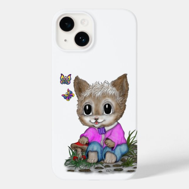 Cute Kitty Cat and Butterfly Case-Mate iPhone Case (Back)