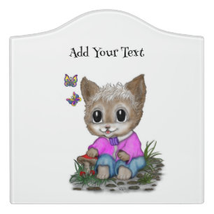 Cute Kitty Cat and Butterfly Door Sign