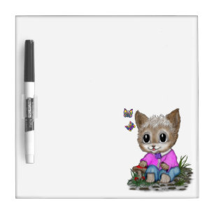 Cute Kitty Cat and Butterfly Dry Erase Board