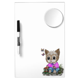 Cute Kitty Cat and Butterfly Dry Erase Board With Mirror