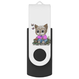 Cute Kitty Cat and Butterfly Flash Drive