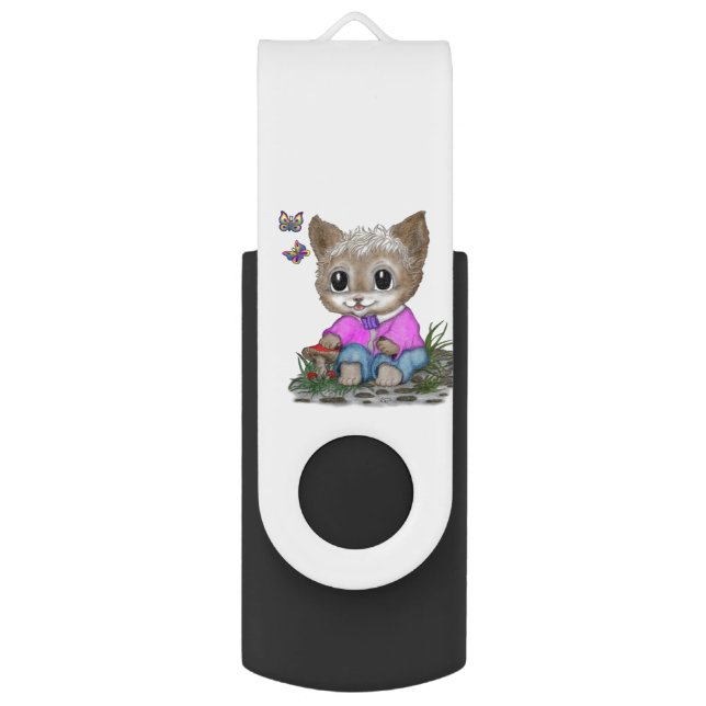 Cute Kitty Cat and Butterfly Flash Drive (Front Vertical)