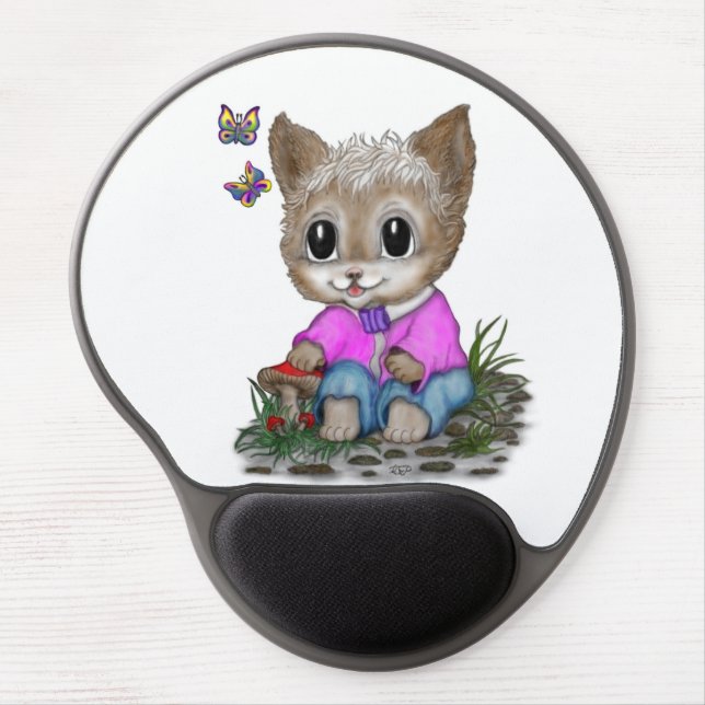 Cute Kitty Cat and Butterfly Gel Mouse Pad (Front)