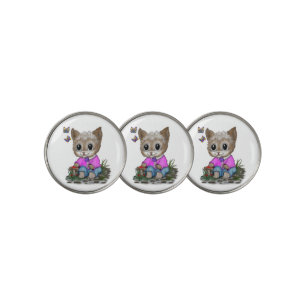 Cute Kitty Cat and Butterfly Golf Ball Marker