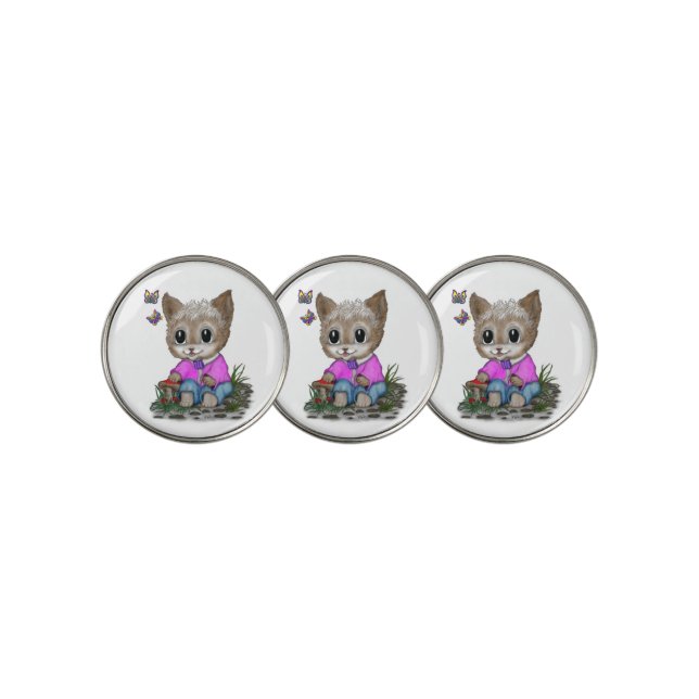 Cute Kitty Cat and Butterfly Golf Ball Marker (3 Up)