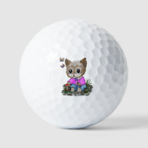 Cute Kitty Cat and Butterfly Golf Balls