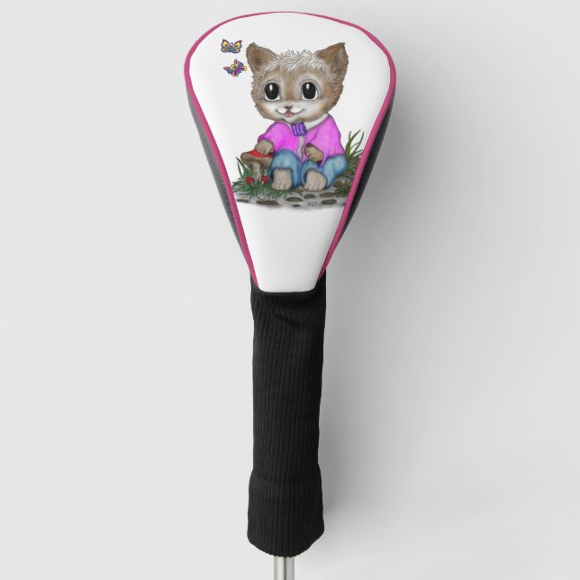 Cute Kitty Cat and Butterfly Golf Head Cover (Front)
