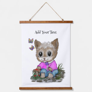 Cute Kitty Cat and Butterfly Hanging Tapestry