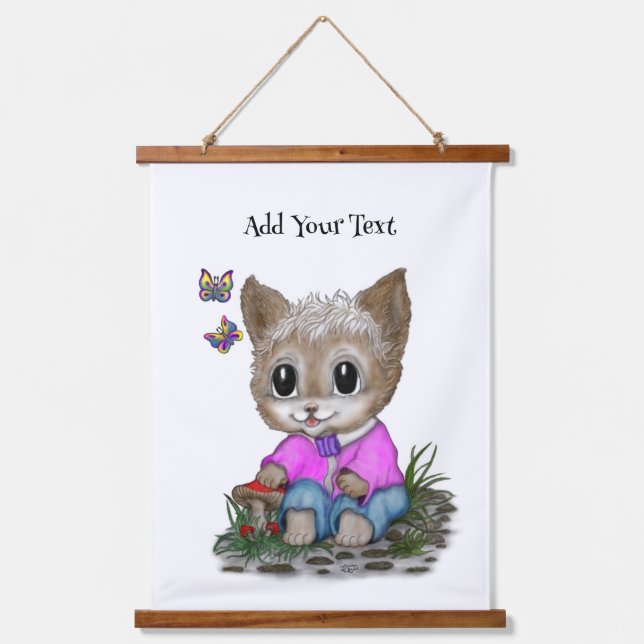 Cute Kitty Cat and Butterfly Hanging Tapestry (Front)