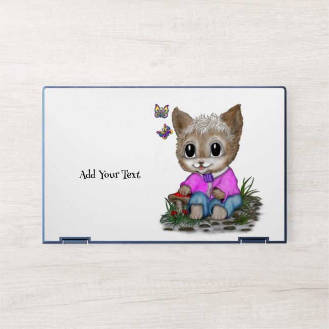 Cute Kitty Cat and Butterfly HP Laptop Skin (Front)